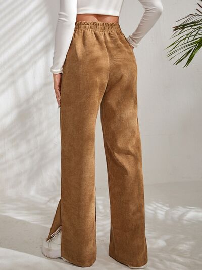 Slit Pocketed High Waist Wide Leg Pants elegancydose