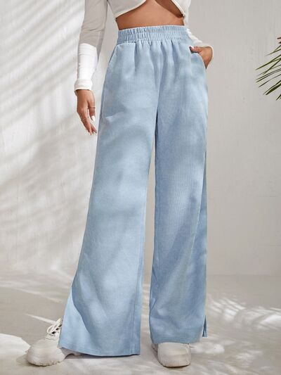 Slit Pocketed High Waist Wide Leg Pants elegancydose