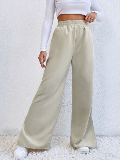 Slit Pocketed High Waist Wide Leg Pants elegancydose