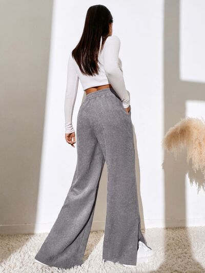 Slit Pocketed High Waist Wide Leg Pants elegancydose