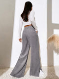 Slit Pocketed High Waist Wide Leg Pants elegancydose