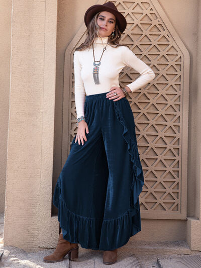 Slit Ruffled Wide Leg Pants elegancydose