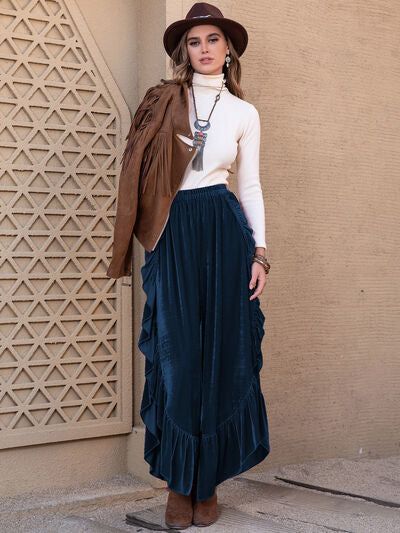 Slit Ruffled Wide Leg Pants elegancydose