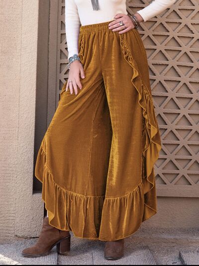 Slit Ruffled Wide Leg Pants elegancydose