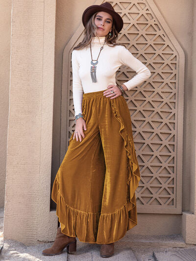 Slit Ruffled Wide Leg Pants elegancydose