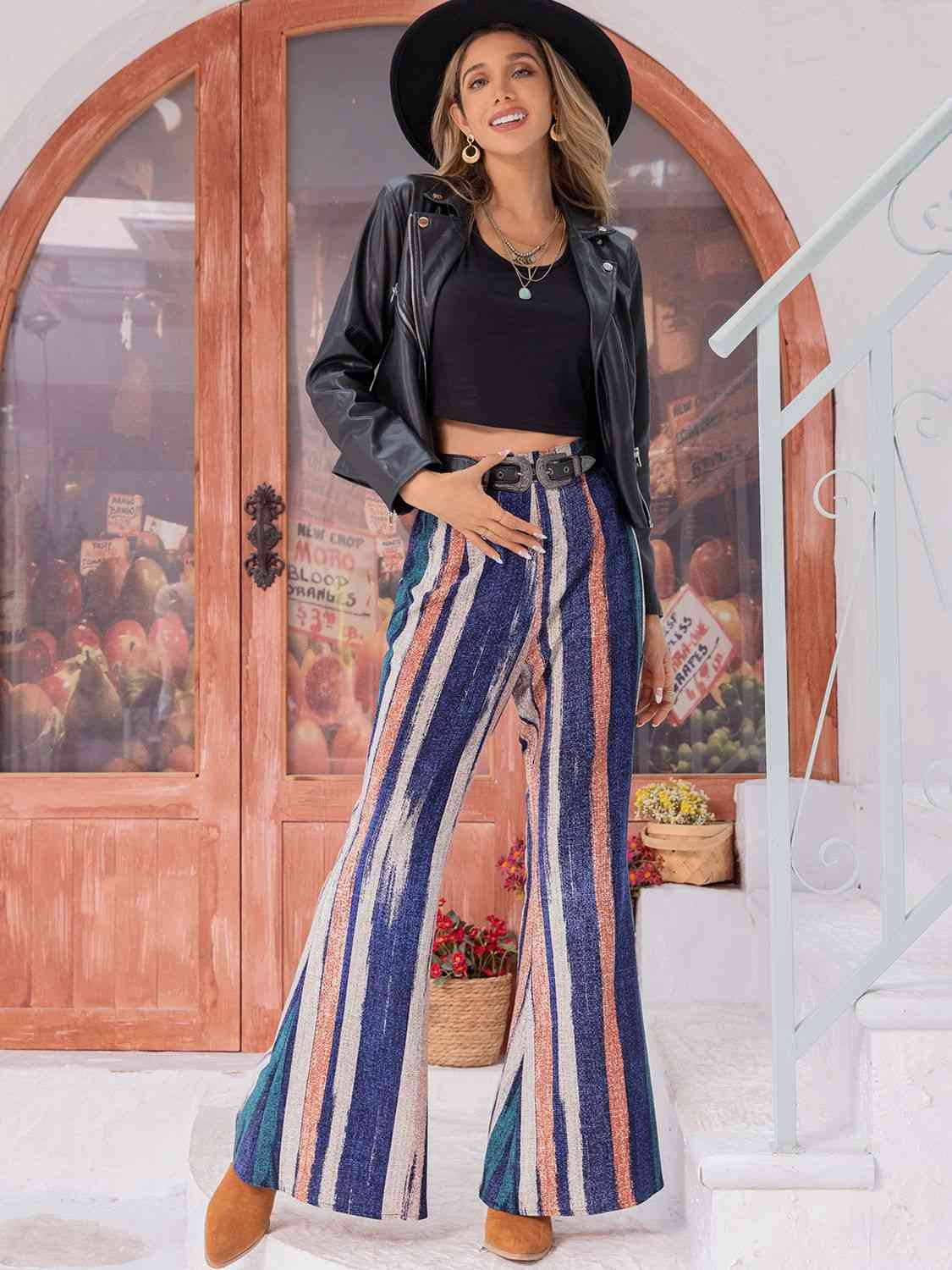 Striped Flare Leg Pants elegancydose