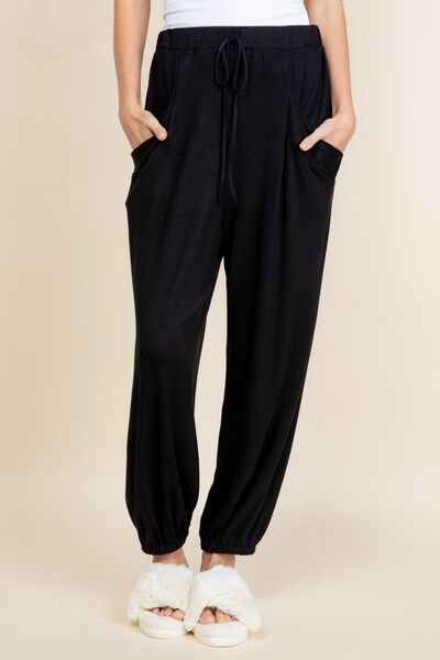 Super Lady Full Size Drawstring Elastic Waist Joggers with Pockets elegancydose