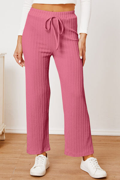 Textured Elastic Waist Straight Pants elegancydose