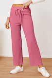 Textured Elastic Waist Straight Pants elegancydose