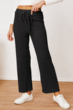Textured Elastic Waist Straight Pants elegancydose