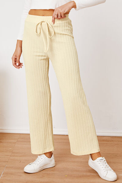 Textured Elastic Waist Straight Pants elegancydose