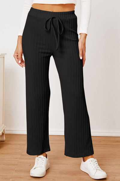 Textured Elastic Waist Straight Pants elegancydose