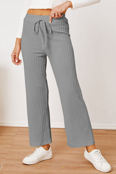 Textured Elastic Waist Straight Pants elegancydose