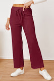 Textured Elastic Waist Straight Pants elegancydose