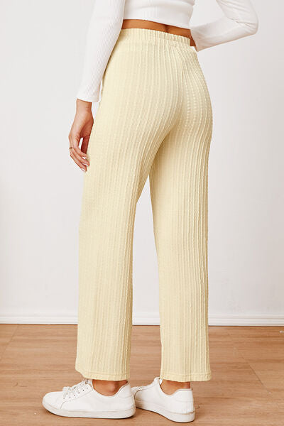 Textured Elastic Waist Straight Pants elegancydose