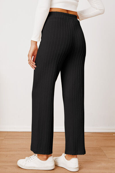 Textured Elastic Waist Straight Pants elegancydose