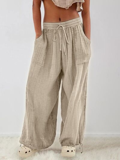 Textured Tied Pants with Pockets elegancydose