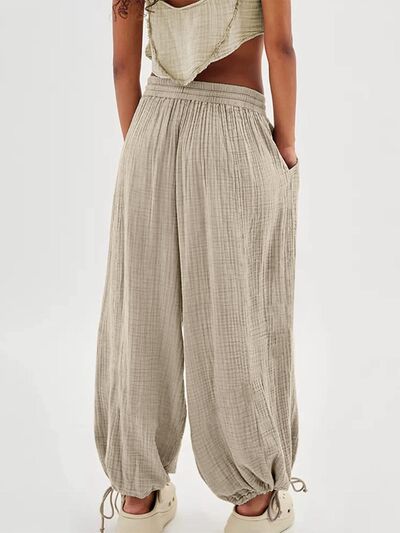 Textured Tied Pants with Pockets elegancydose