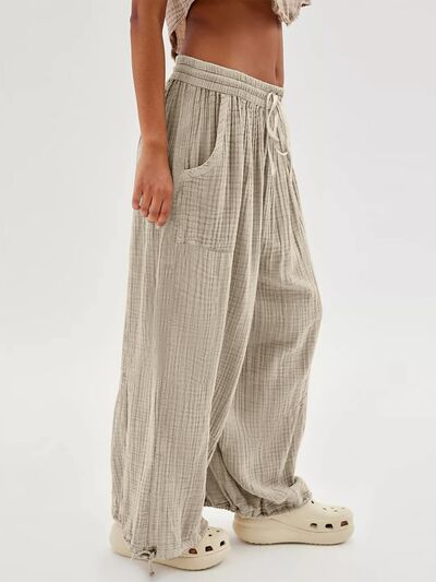 Textured Tied Pants with Pockets elegancydose