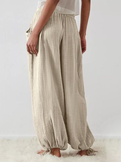 Textured Tied Pants with Pockets elegancydose