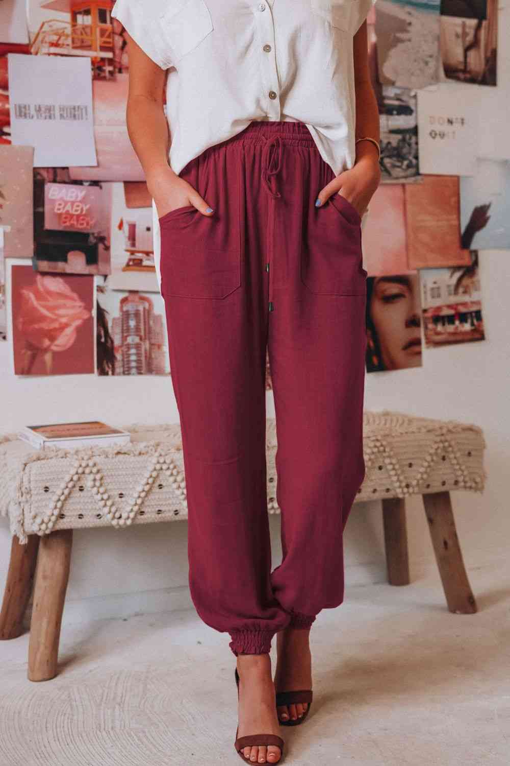 Tied Long Joggers with Pockets elegancydose