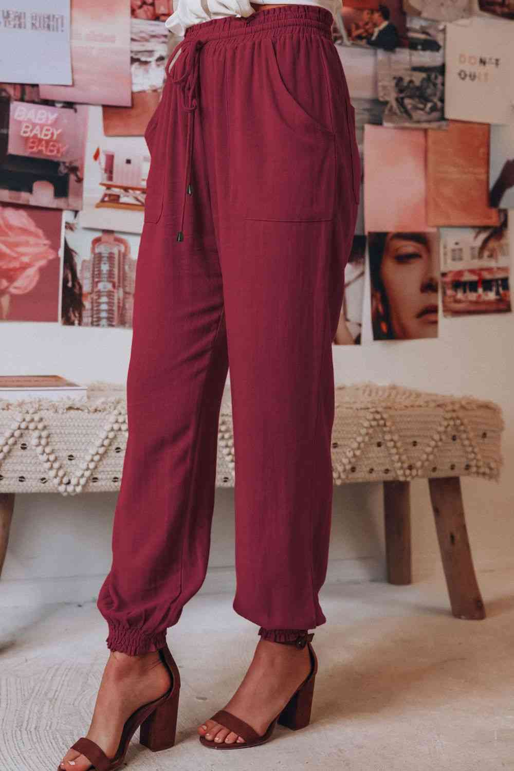 Tied Long Joggers with Pockets elegancydose