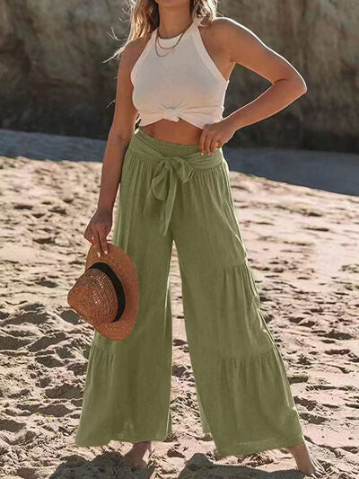 Tied Ruched Wide Leg Pants elegancydose