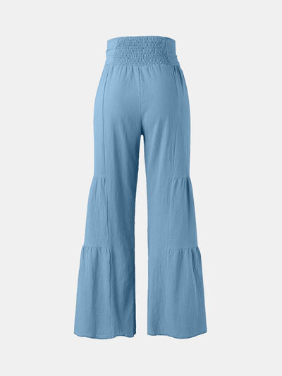 Tied Ruched Wide Leg Pants elegancydose
