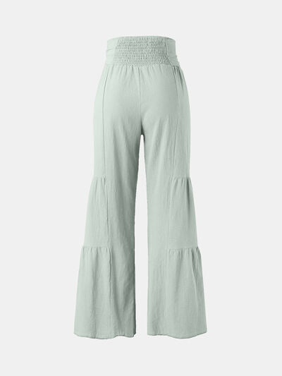 Tied Ruched Wide Leg Pants elegancydose