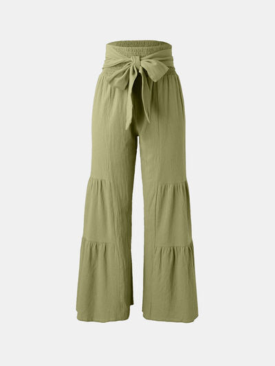 Tied Ruched Wide Leg Pants elegancydose
