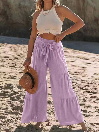 Tied Ruched Wide Leg Pants elegancydose