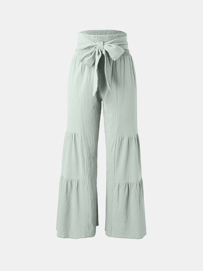 Tied Ruched Wide Leg Pants elegancydose