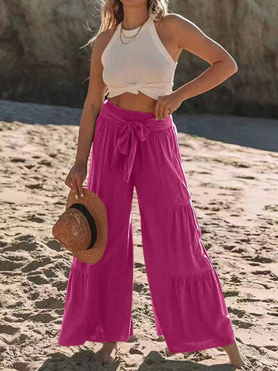 Tied Ruched Wide Leg Pants elegancydose