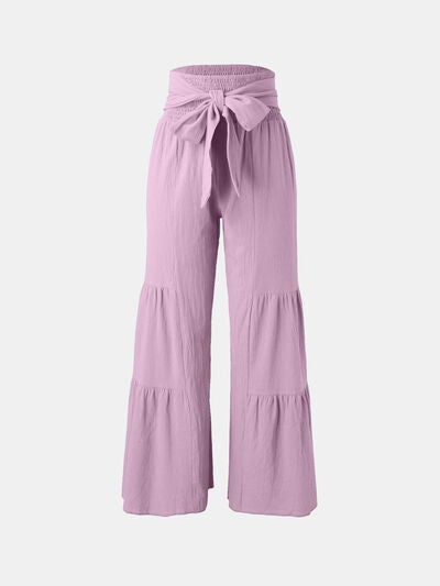 Tied Ruched Wide Leg Pants elegancydose