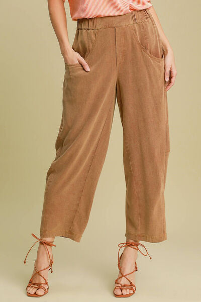 Umgee Elastic Waist Baggy Fit Pants with Pockets elegancydose