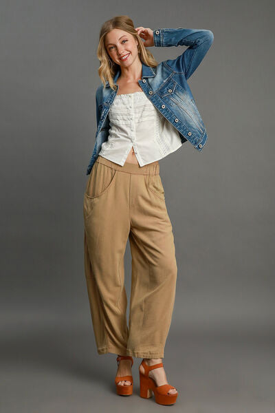 Umgee Elastic Waist Baggy Fit Pants with Pockets elegancydose