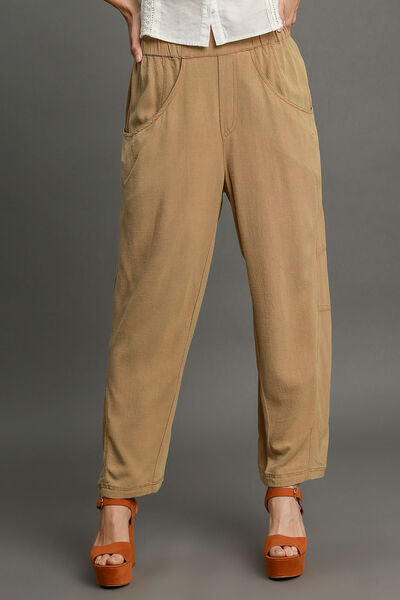 Umgee Elastic Waist Baggy Fit Pants with Pockets elegancydose