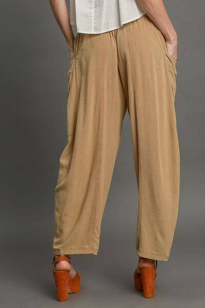 Umgee Elastic Waist Baggy Fit Pants with Pockets elegancydose