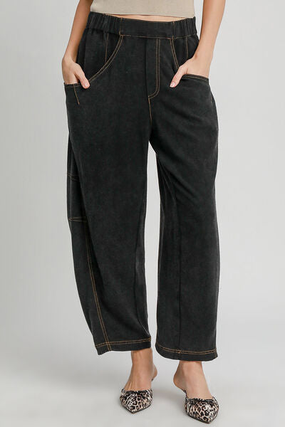 Umgee Elastic Waist Baggy Fit Pants with Pockets elegancydose