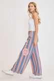 Umgee Peace Sign Patch Striped Wide Leg Pants elegancydose