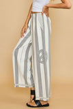Umgee Peace Sign Patch Striped Wide Leg Pants elegancydose