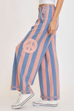 Umgee Peace Sign Patch Striped Wide Leg Pants elegancydose
