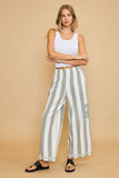 Umgee Peace Sign Patch Striped Wide Leg Pants elegancydose