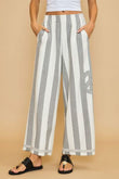 Umgee Peace Sign Patch Striped Wide Leg Pants elegancydose