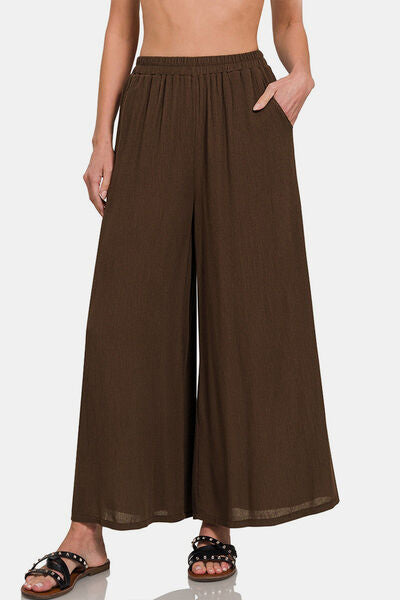 Zenana Woven Wide Leg Pants With Pockets elegancydose