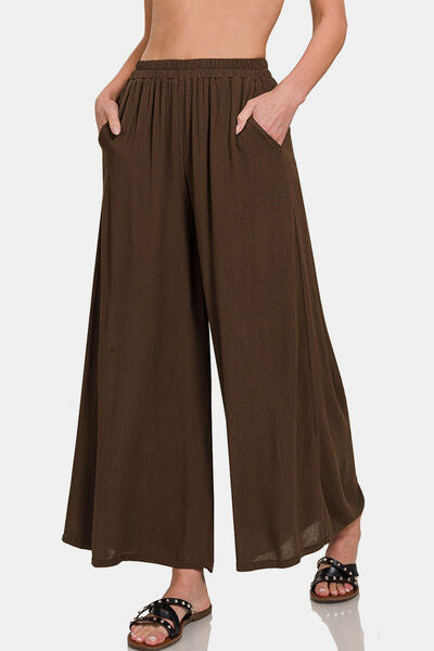 Zenana Woven Wide Leg Pants With Pockets elegancydose