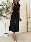 Perfee Button Up Sleeveless Midi Dress