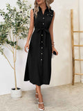 Perfee Button Up Sleeveless Midi Dress