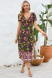 Printed Surplice Short Sleeve Dress