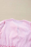 Tied Bow Striped Round Neck Blouse